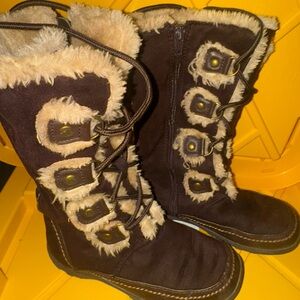 Nine West Dark Brown and Cream Fur-Lined Boots kids size 2
